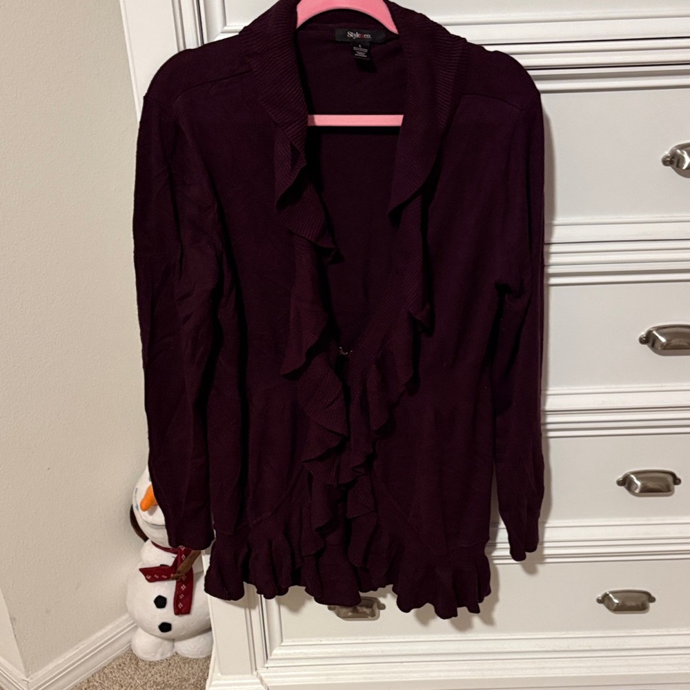 Style & Co. Women's Ruffled Cardigan - Rich Purple